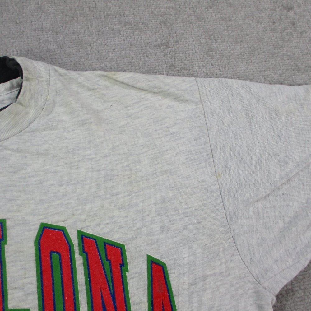 VINTAGE XXL Athletic Department T Shirt Adult Medium Ivory Red Barcelona Layered - Picture 5 of 13